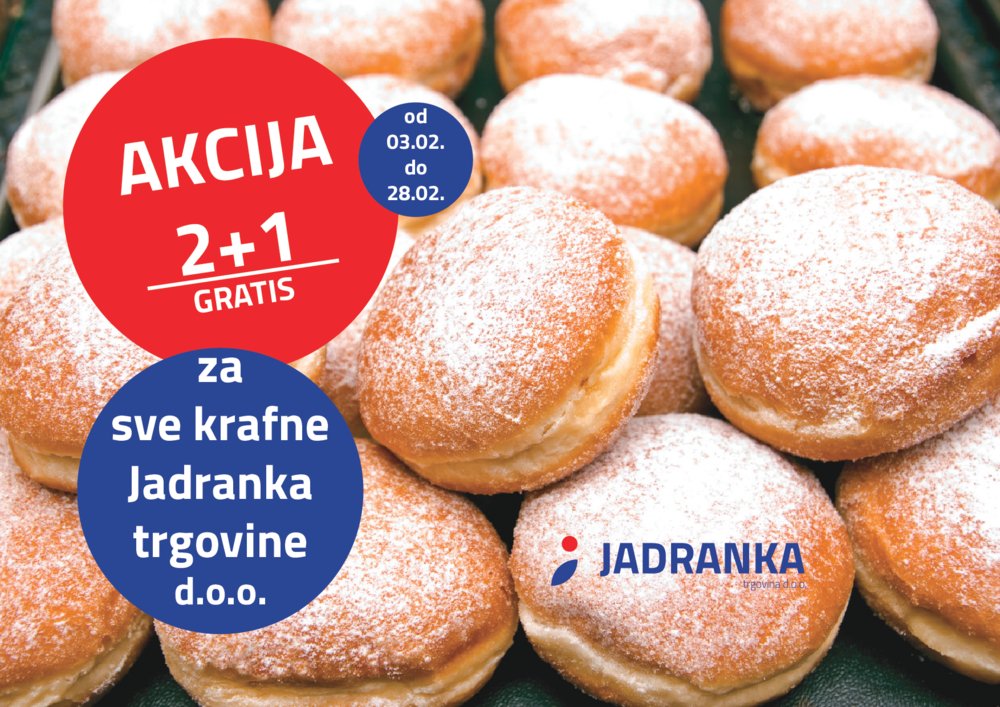 Jadranka letak Krafne 2+1 gratis do 28.2.2017.