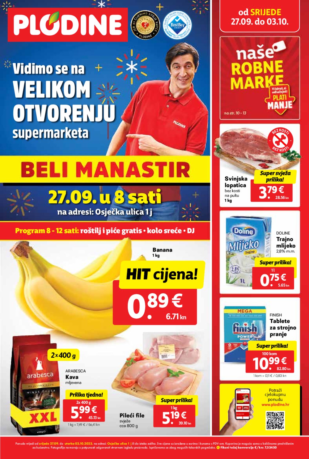 Plodine katalog Otvorenje supermarketa Beli Manastir 27.09.-03.10.2023.