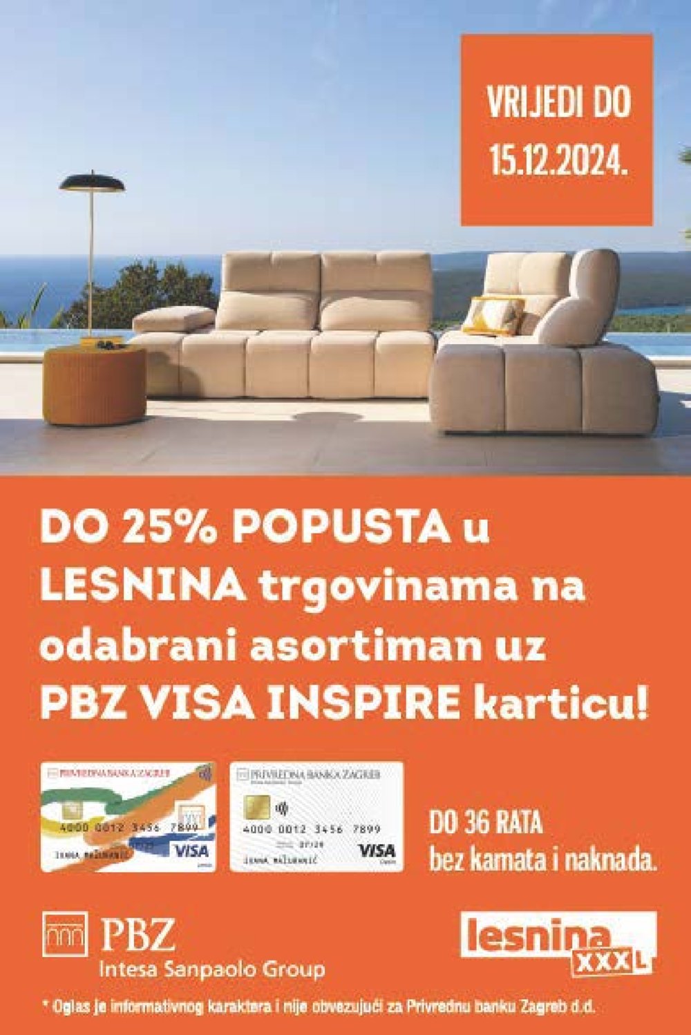 U Lesnina trgovinama do -25% popusta uz PBZ VISA INSPIRE karticu do 15.12.2024.