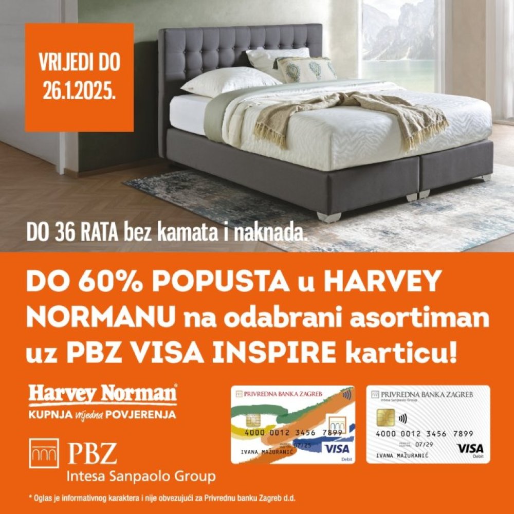 U Harvey Normanu do -60% popusta na odabrani asortiman uz PBZ Visa Inspire karticu do 26.01.2025.