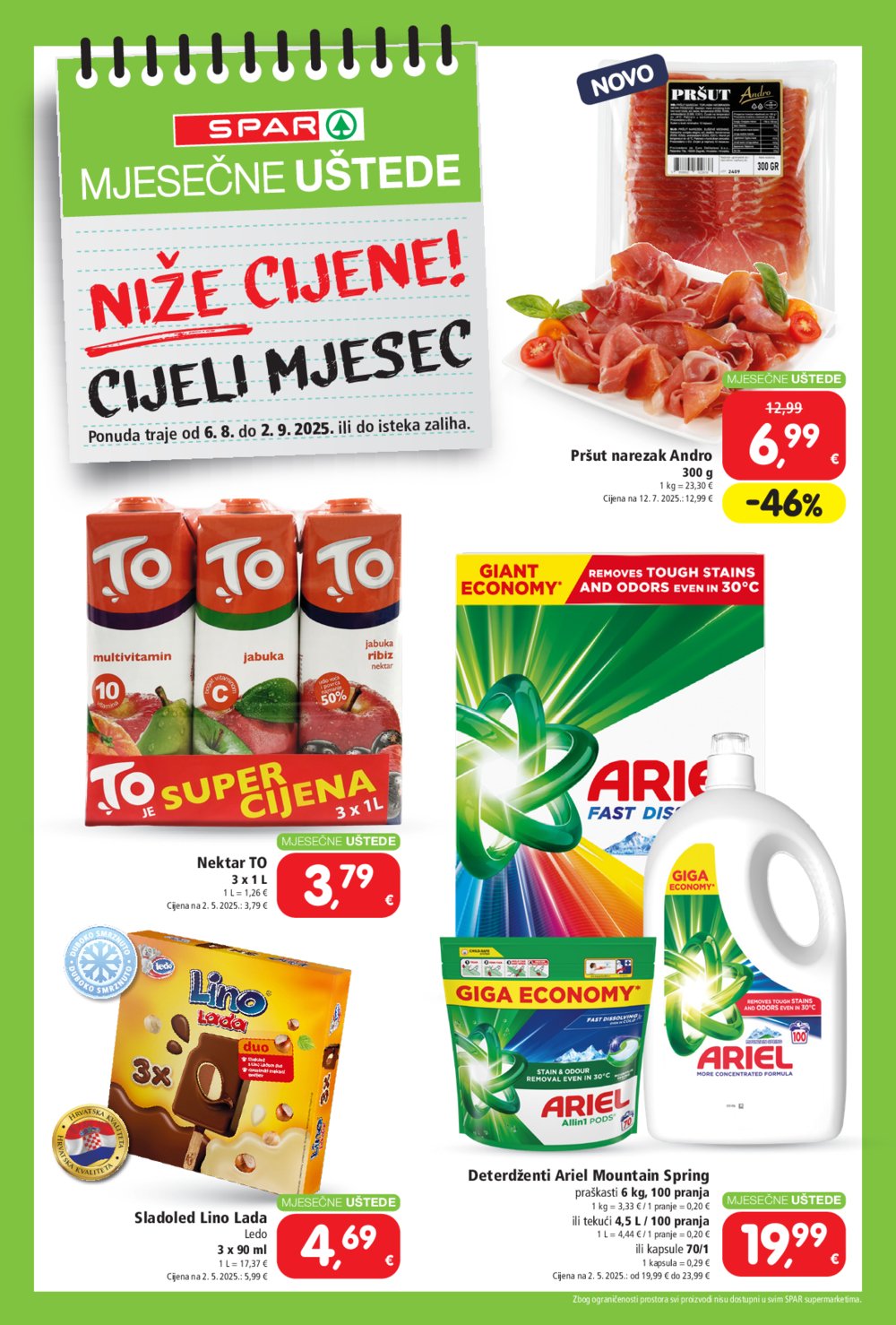 Spar mjesečne uštede katalog Akcija 06.08.-02.09.2025.