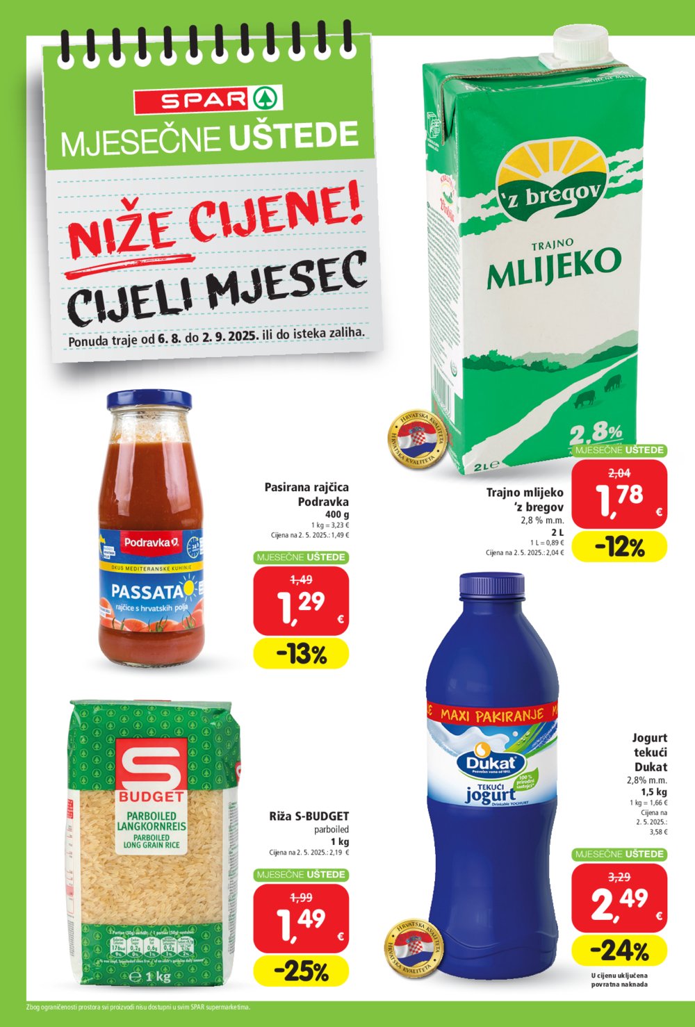 Spar mjesečne uštede katalog Akcija 06.08.-02.09.2025.