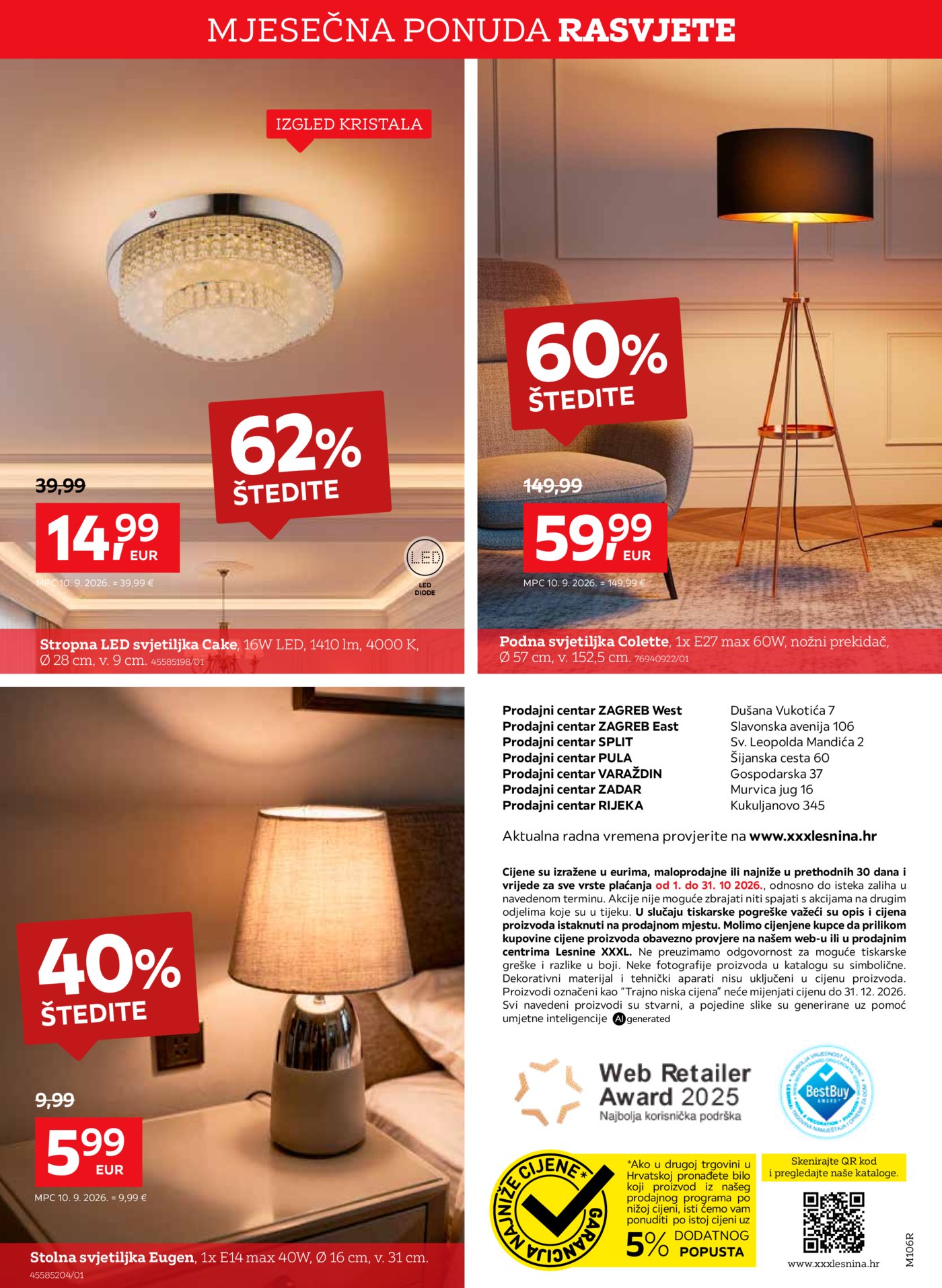Lesnina katalog Mjesečna ponuda rasvjete 01.10.-31.10.2026.