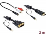 Kabel DELOCK, DVI (M) na HDMI (M) + audio stereo 3.5mm (M), 2.0m