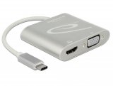 Razdjelnik DELOCK, USB-C (M) na HDMI (Ž) i VGA (Ž), srebrni
