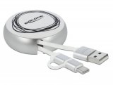 Kabel DELOCK, USB 2.0, USB-A (M) na USB micro-B i USB-C (M), uvlačni, srebrni, 0.92 m