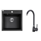 Granitni sudoper Laveo Alena set s miješalicom i sifonom, crni, 49x49 cm