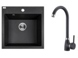 Granitni sudoper Laveo Alena set s miješalicom i sifonom, crni, 49x49 cm