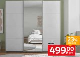 Ormar s kliznim vratima Carano, boja: bijela, ogledalo, 3-krilni, 3 ladice, 3 šipke, 5 polica, dim.: 215x204x63 cm (25220437/01