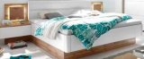  Set krevet + 2x noćni ormarić, krevet, tapecirano uzglavlje u izgledu bijele kože, dim.: 180x200 cm, 2x noćni ormarić dim.: 60x26x33 cm, LED rasvjeta en. razreda A i meko zatvaranje uključeno u cij
