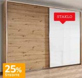 . Ormar s kliznim vratima Quadra, staklo, dim.: 226x210x57 cm. Ukrasni okvir dostupan uz nadoplatu.