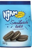 Kakaov keks s mliječnim punjenjem Njam, 200 g, 1 kg = 4,95 € MPC 2.5.2025.: 1,29 €