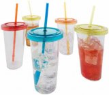 Čaša sa slamkom plastične razne boje Hannah 600 mL
